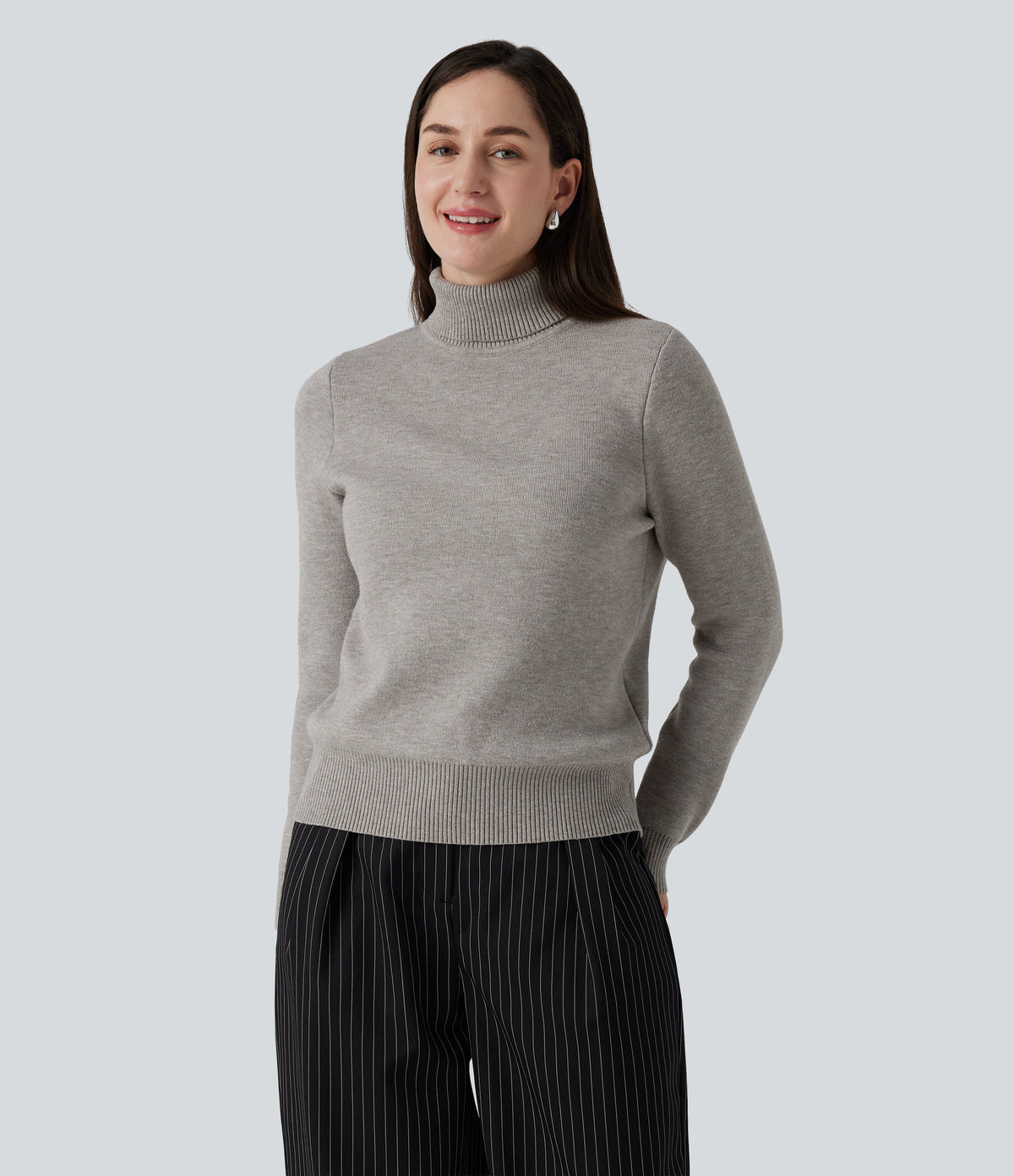 High Neck Long Sleeve Work Jumper — Porpoise — view 3