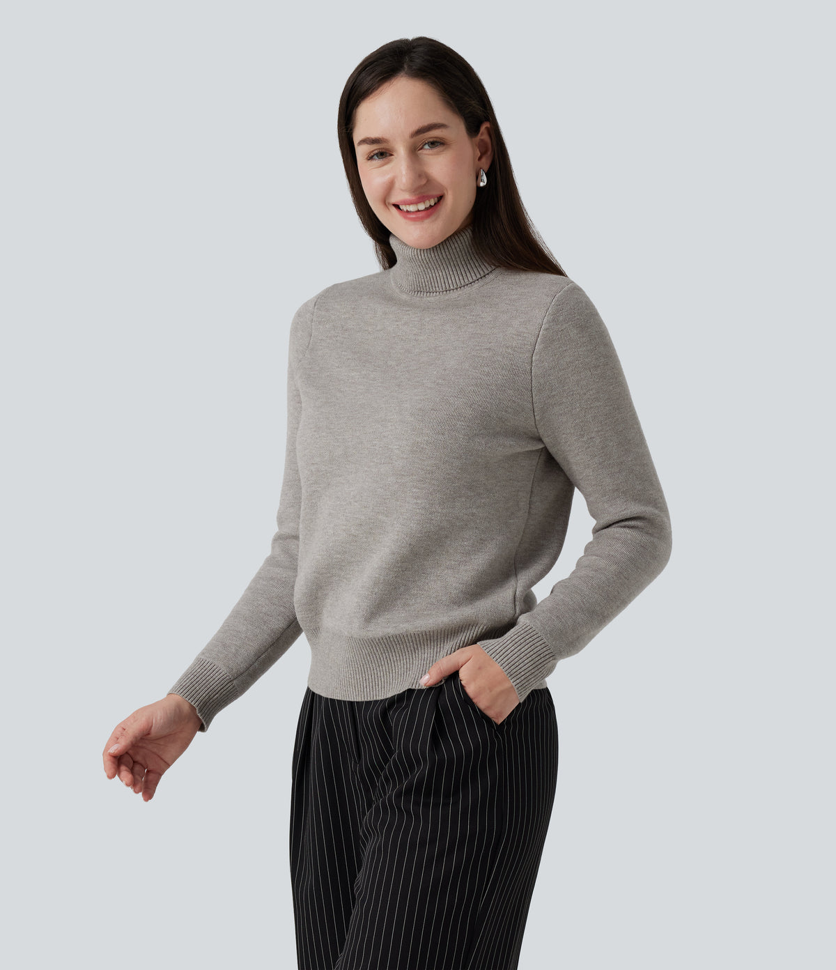 High Neck Long Sleeve Work Jumper — Porpoise — view 4