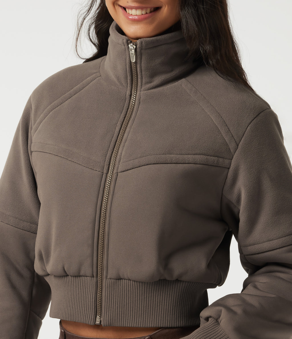 Stand Collar Long Sleeve Casual Padded Jacket — Walnut — view 5