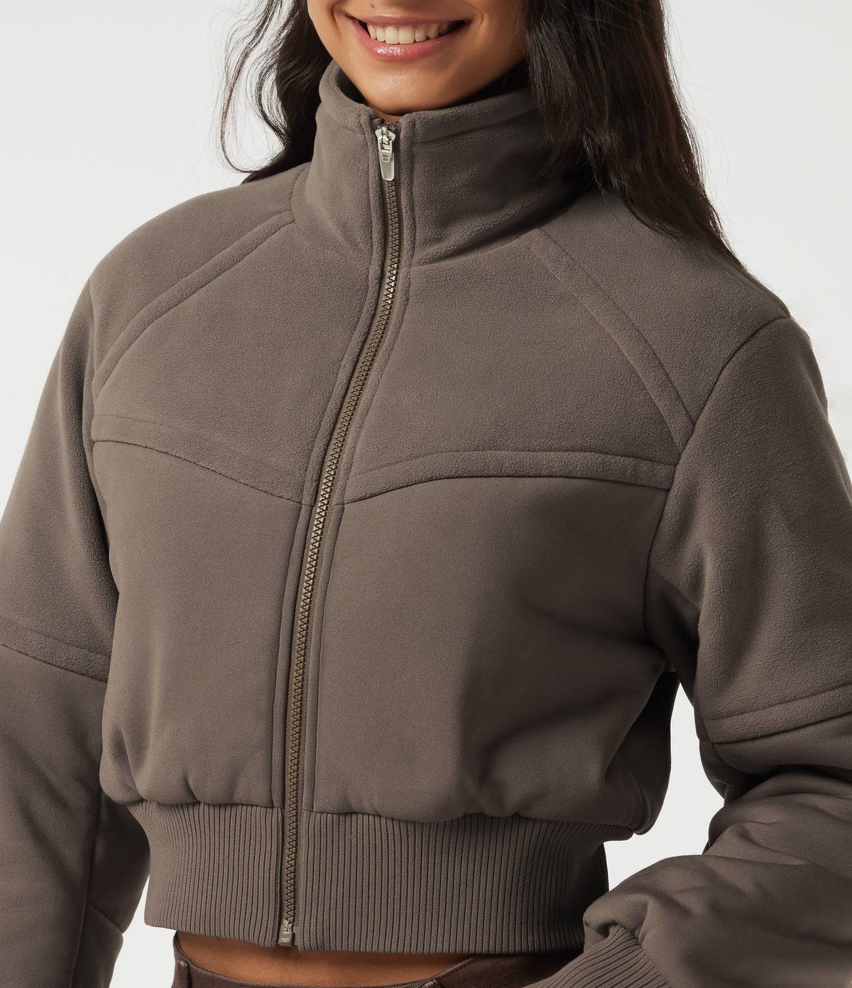 Stand Collar Long Sleeve Casual Padded Jacket — Walnut — view 5