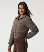 Stand Collar Long Sleeve Casual Padded Jacket — Walnut — view 3