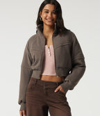 Stand Collar Long Sleeve Casual Padded Jacket — Walnut — view 1