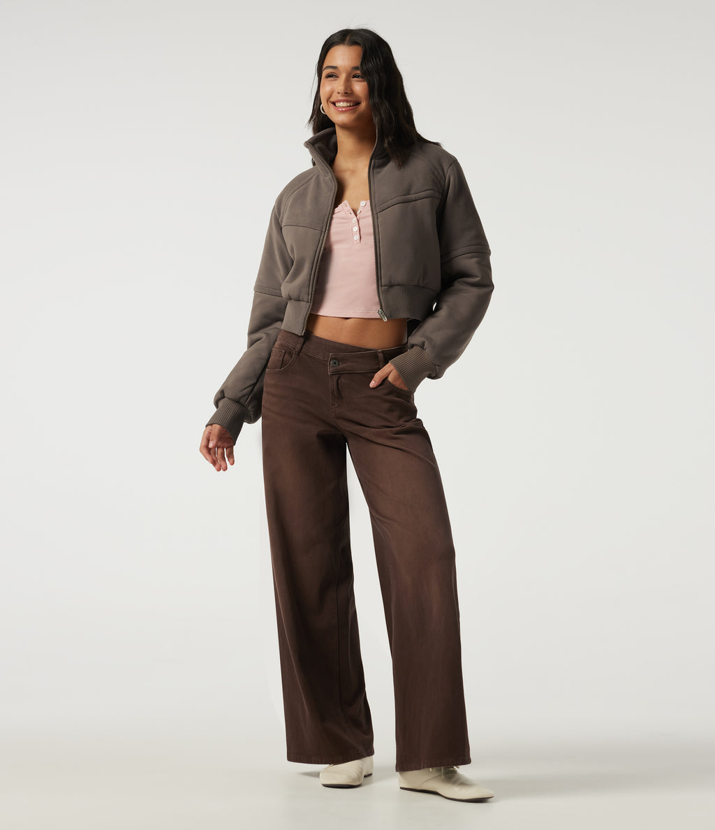Stand Collar Long Sleeve Casual Padded Jacket — Walnut — view 8