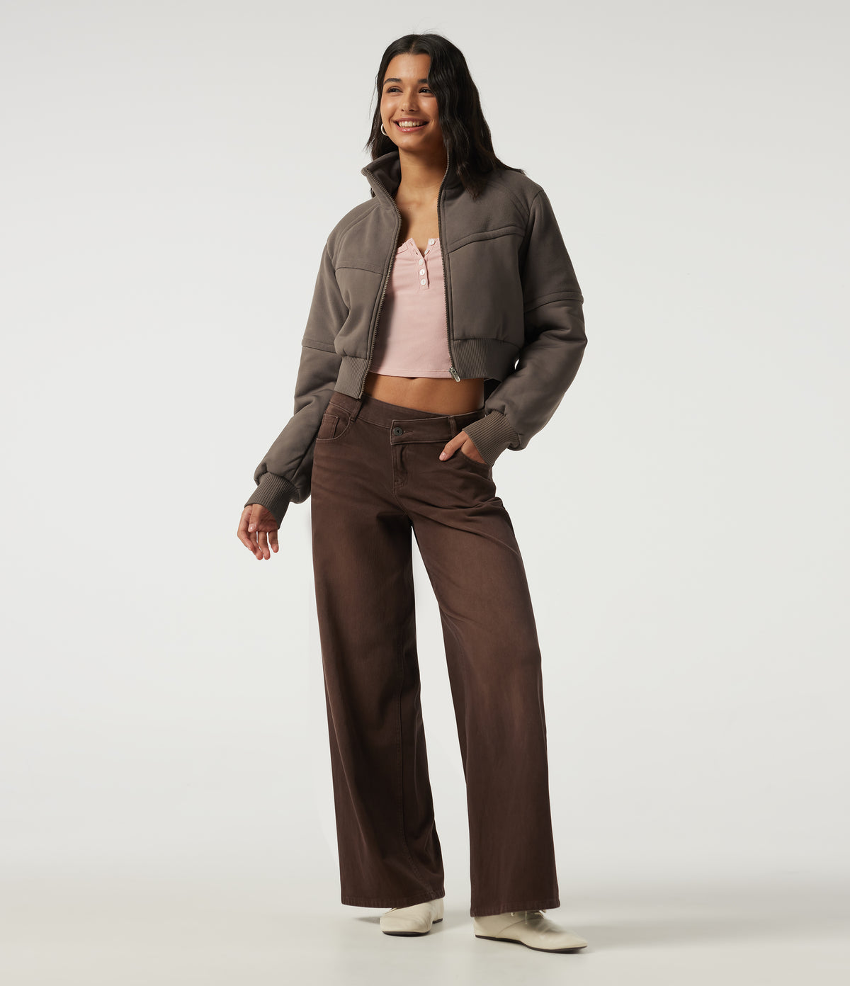Stand Collar Long Sleeve Casual Padded Jacket — Walnut — view 8