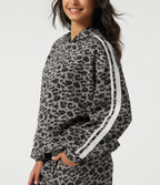 Hooded Long Sleeve Leopard Print Stripe Casual Top — Silver Leopard Print — view 5