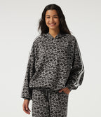 Hooded Long Sleeve Leopard Print Stripe Casual Top — Silver Leopard Print — view 3
