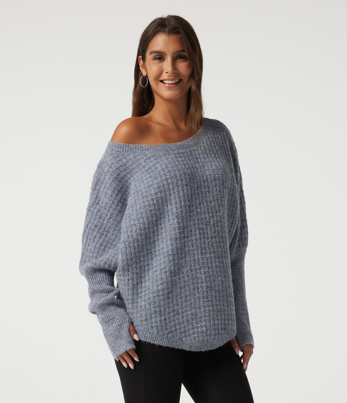 Long Sleeve Curved Hem Casual Jumper with Thumbholes — Tradewinds — view 4