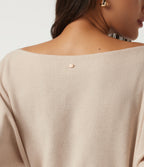 Ribbed Knit Boat Neck Long Sleeve Belted Bodycon Casual Mini Dress — Almond Milk — view 5