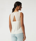 Round Neck Cut-Out Back Contrast Mesh InstantCool Quick Dry Running Tank Top — White — view 1