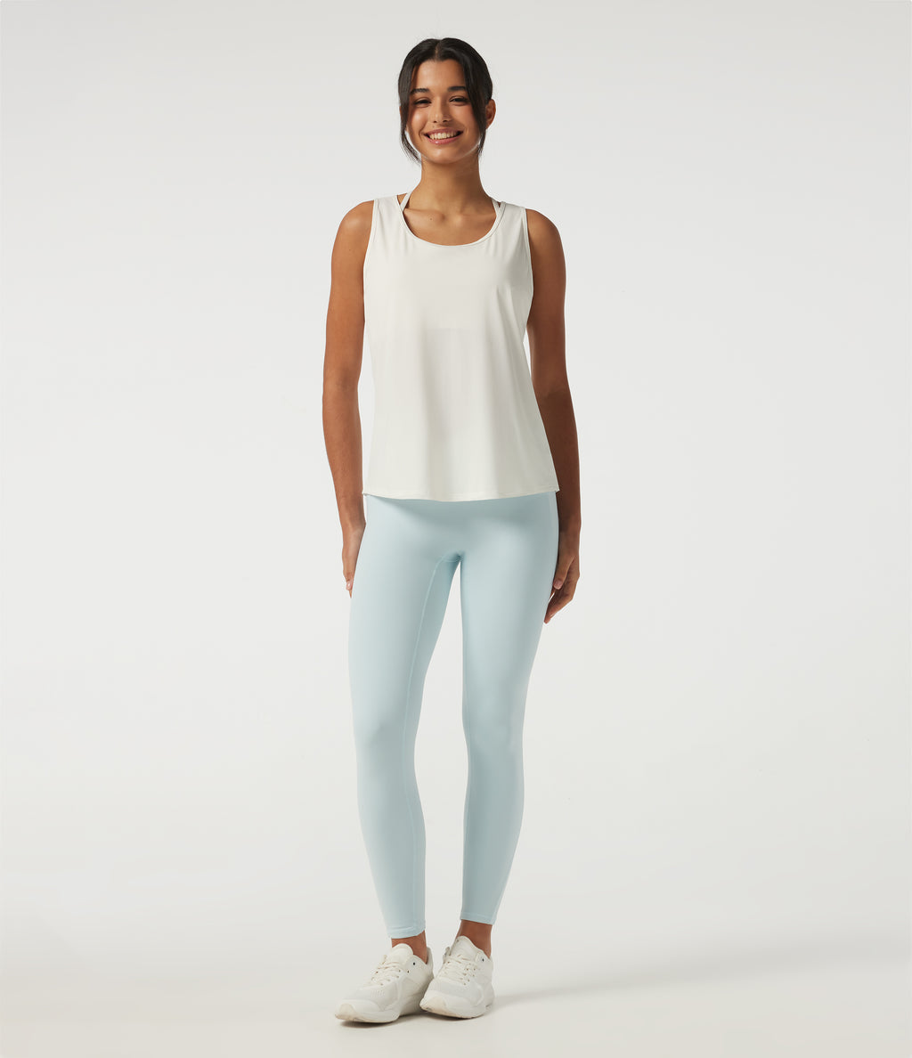 Round Neck Cut-Out Back Contrast Mesh InstantCool Quick Dry Running Tank Top — White — view 8