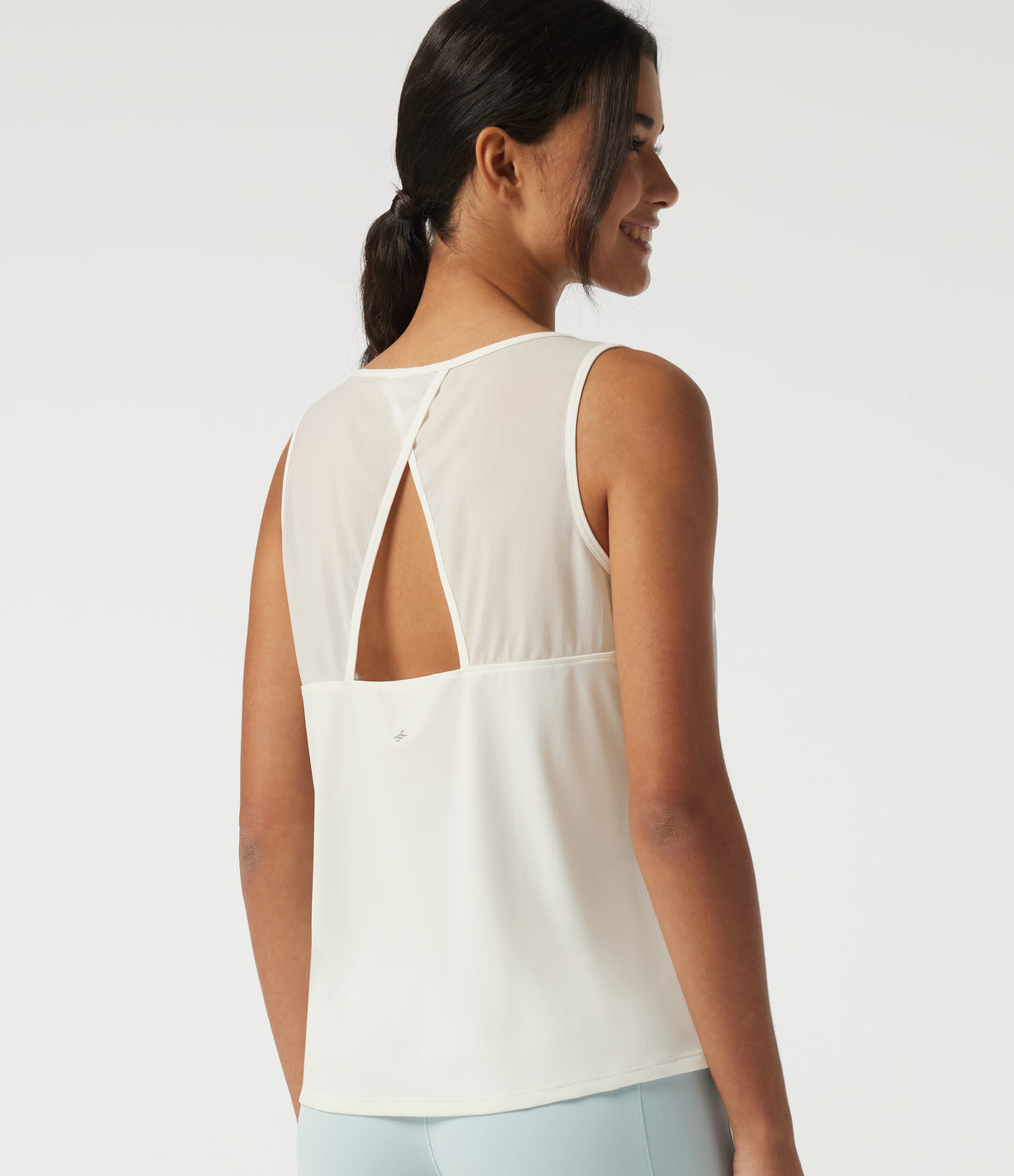 Round Neck Cut-Out Back Contrast Mesh InstantCool Quick Dry Running Tank Top — White — view 5