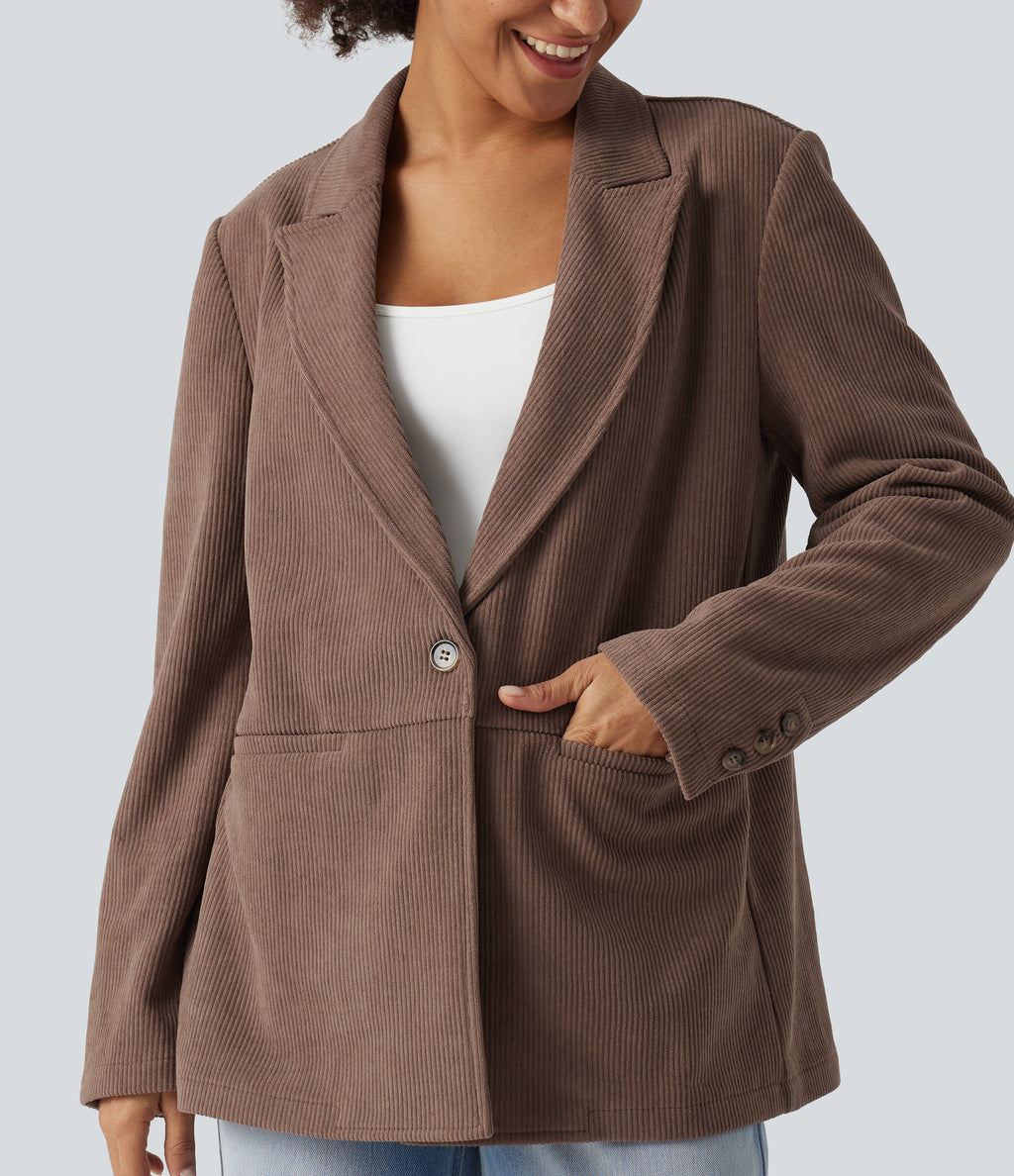Notched Collar Long Sleeve Corduroy Casual Blazer with Pockets — Coca Mocha — view 5