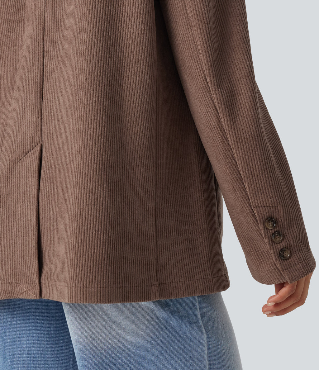 Notched Collar Long Sleeve Corduroy Casual Blazer with Pockets — Coca Mocha — view 6