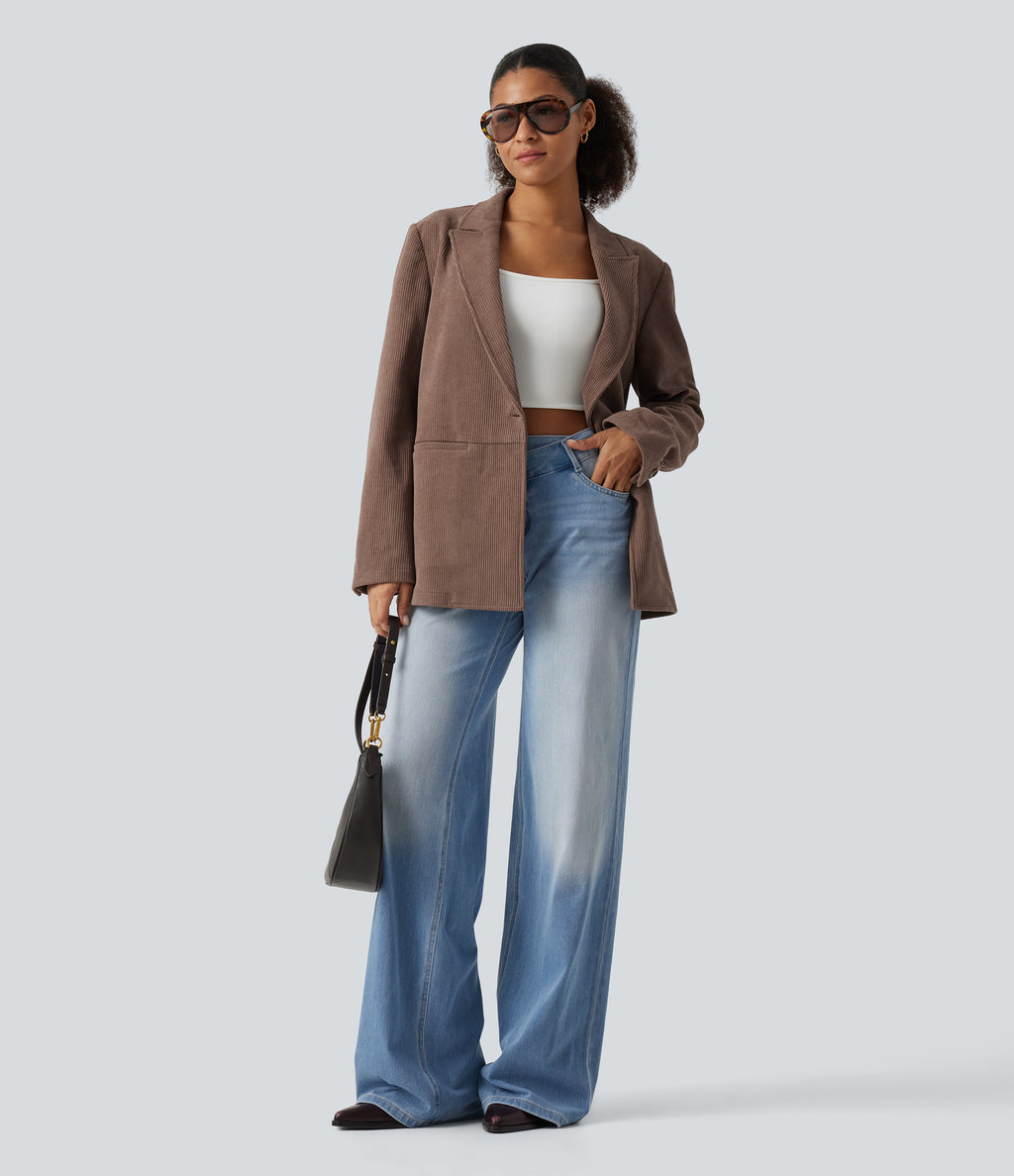 Notched Collar Long Sleeve Corduroy Casual Blazer with Pockets — Coca Mocha — view 7