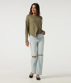 Boat Neck Long Sleeve Asymmetric Hem Casual Top — Martini — view 6