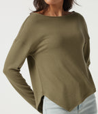 Boat Neck Long Sleeve Asymmetric Hem Casual Top — Martini — view 5