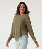 Boat Neck Long Sleeve Asymmetric Hem Casual Top — Martini — view 3