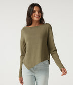 Boat Neck Long Sleeve Asymmetric Hem Casual Top — Martini — view 4