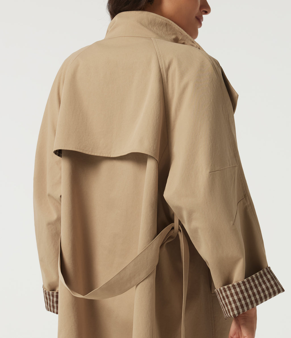 Lapel Raglan Long Sleeve Belted Work Jacket with Pockets — Almond Buff — view 6