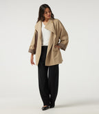 Lapel Raglan Long Sleeve Belted Work Jacket with Pockets — Almond Buff — view 8