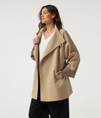 Lapel Raglan Long Sleeve Belted Work Jacket with Pockets — Almond Buff — view 3