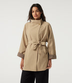 Lapel Raglan Long Sleeve Belted Work Jacket with Pockets — Almond Buff — view 4