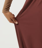 Airy High Waisted Ruched Casual Trousers with Pockets — Madder Brown — view 7