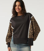 Round Neck Drop Shoulder Long Sleeve Split Hem Leopard Print Casual Top — After Dark — view 4
