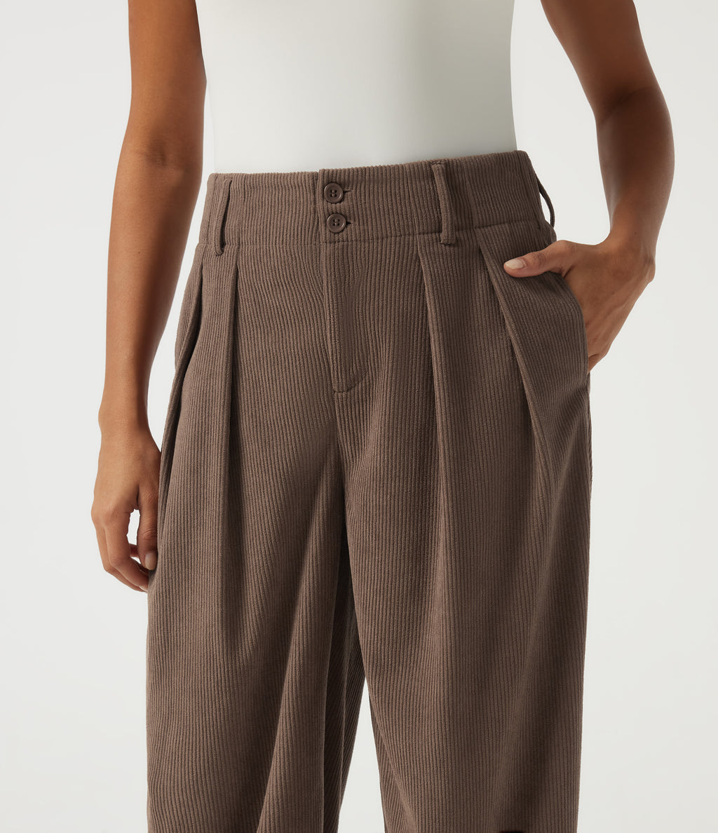 High Waisted Corduroy Casual Trousers with Pockets — Acorn — view 4