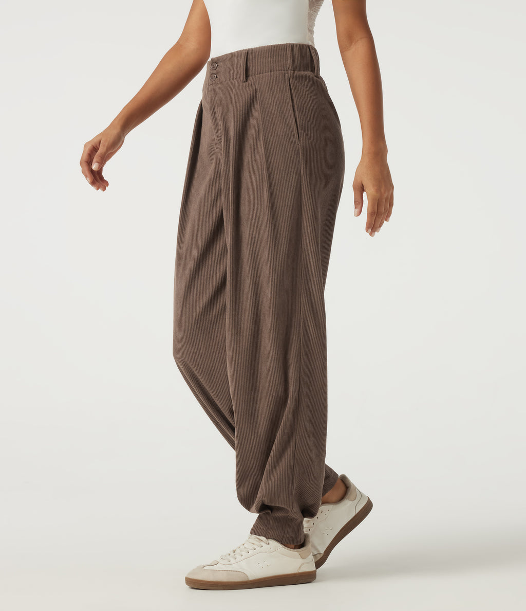 High Waisted Corduroy Casual Trousers with Pockets — Acorn — view 1