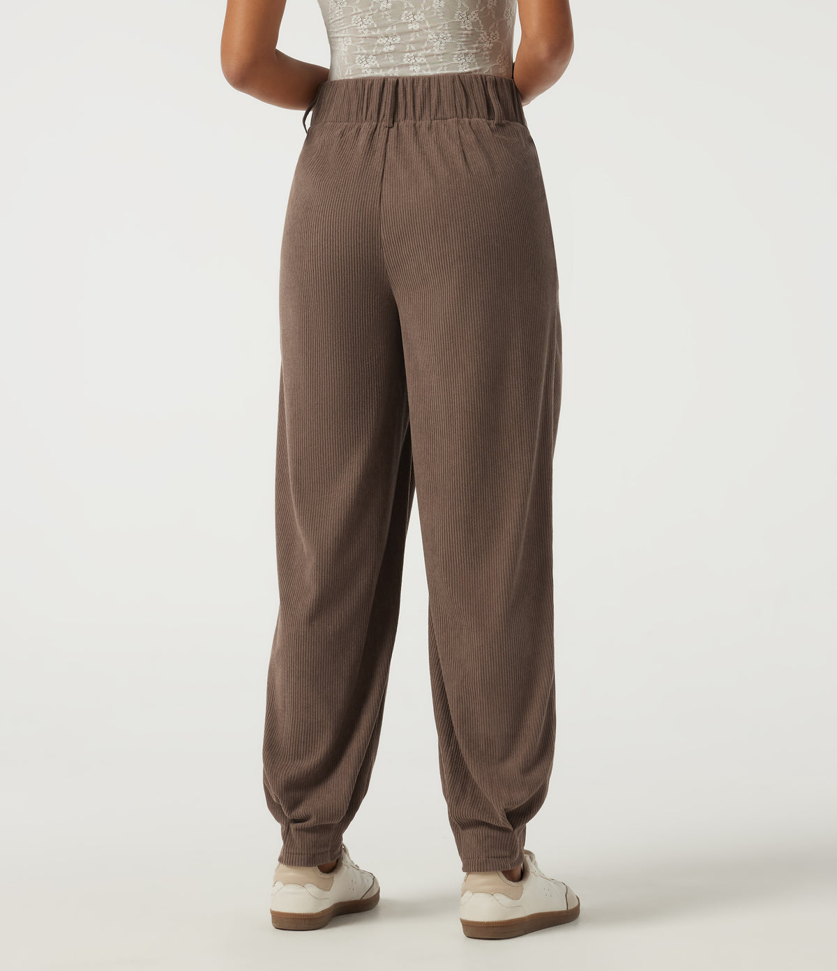 High Waisted Corduroy Casual Trousers with Pockets — Acorn — view 2