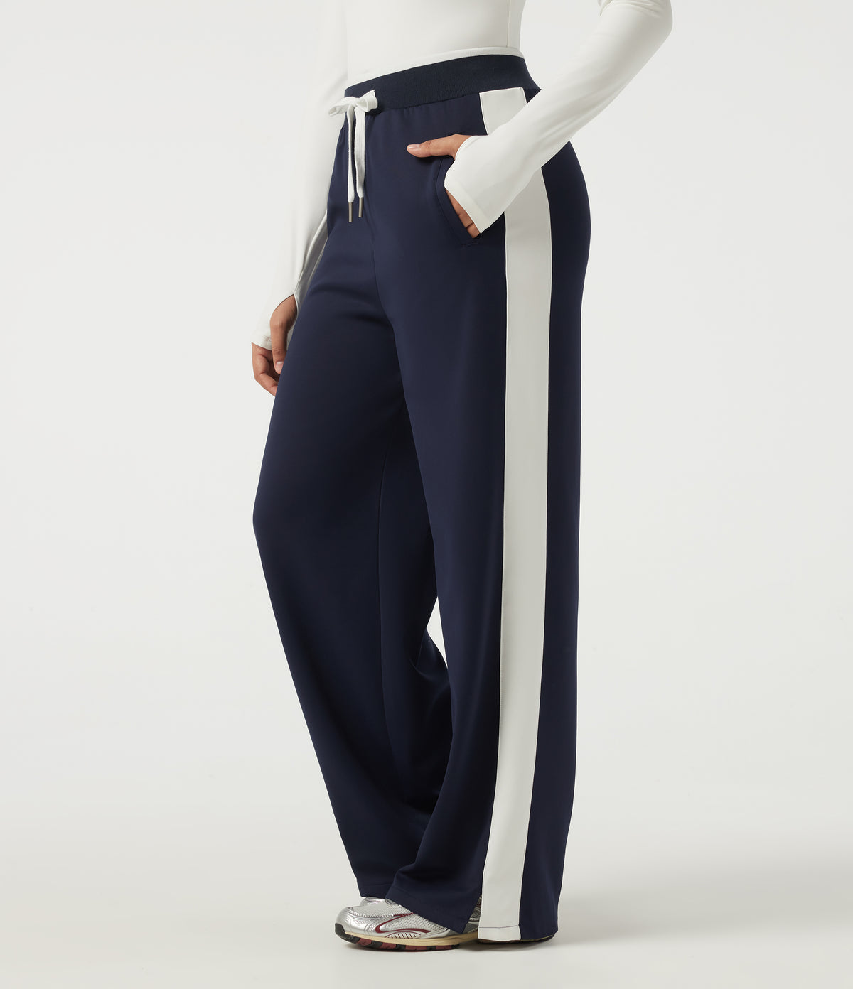 High Waisted Drawstring Straight Leg Color Block Casual Sweatpants with Pockets — Overture — view 1