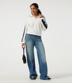 Mock Neck Long Sleeve Half Zip Casual Sports Sweatshirt — White — view 7
