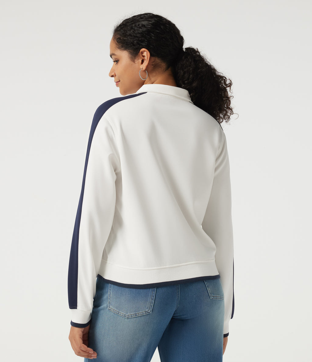 Mock Neck Long Sleeve Half Zip Casual Sports Sweatshirt — White — view 2