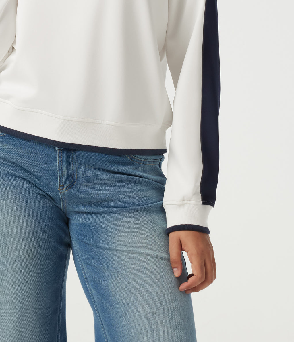 Mock Neck Long Sleeve Half Zip Casual Sports Sweatshirt — White — view 6