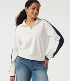 Mock Neck Long Sleeve Half Zip Casual Sports Sweatshirt — White — view 1