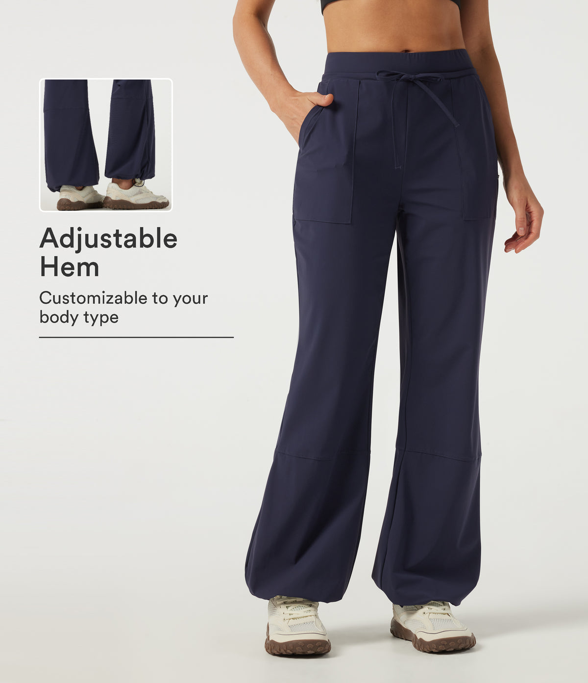 Wrinkle Recovery Mid Rise Drawstring Quick Dry Hiking Trousers with Pockets-UPF40+ — Peacoat — view 1