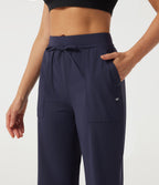Wrinkle Recovery Mid Rise Drawstring Quick Dry Hiking Trousers with Pockets-UPF40+ — Peacoat — view 5