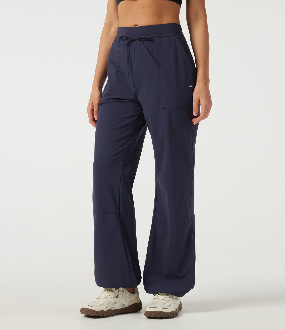 Wrinkle Recovery Mid Rise Drawstring Quick Dry Hiking Trousers with Pockets-UPF40+ — Peacoat — view 3