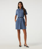 Short Sleeve Mini Denim Casual Dress with Pockets — Vallarta Blue Denim — view 8