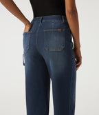 Mid Rise Straight Leg Rolled Hem Casual Cotton Jeans with Pockets — Muted Slate Indigo — view 5