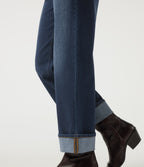 Mid Rise Straight Leg Rolled Hem Casual Cotton Jeans with Pockets — Muted Slate Indigo — view 6
