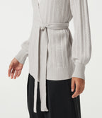 V Neck Long Sleeve Belted Casual Cardigan — Alabaster Veil — view 6