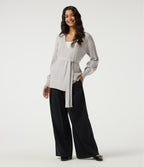 V Neck Long Sleeve Belted Casual Cardigan — Alabaster Veil — view 5