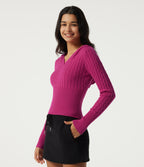 Hooded Slim Long Sleeve Casual Jumper — Raspberry Rose — view 3