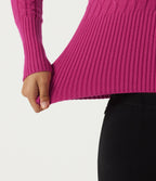 Hooded Slim Long Sleeve Casual Jumper — Raspberry Rose — view 6