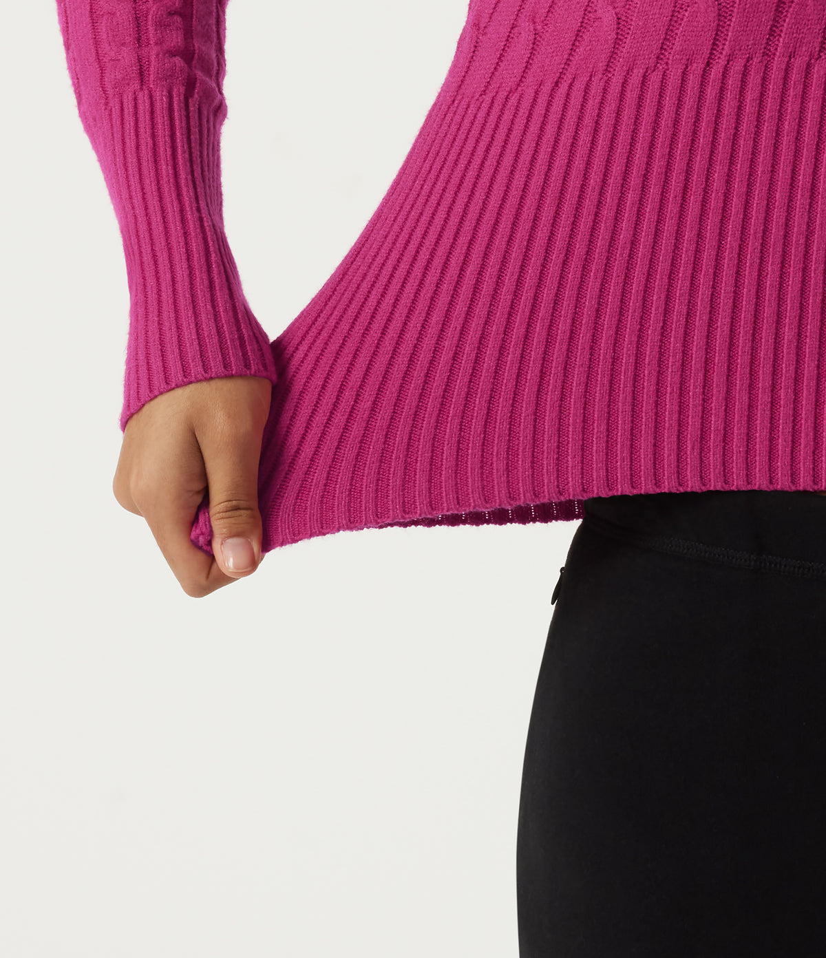 Hooded Slim Long Sleeve Casual Jumper — Raspberry Rose — view 6