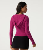 Hooded Slim Long Sleeve Casual Jumper — Raspberry Rose — view 2