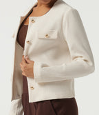 Round Neck Long Sleeve Waffle Casual Jacket — Cloud Dancer — view 6