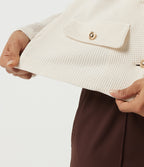 Round Neck Long Sleeve Waffle Casual Jacket — Cloud Dancer — view 8